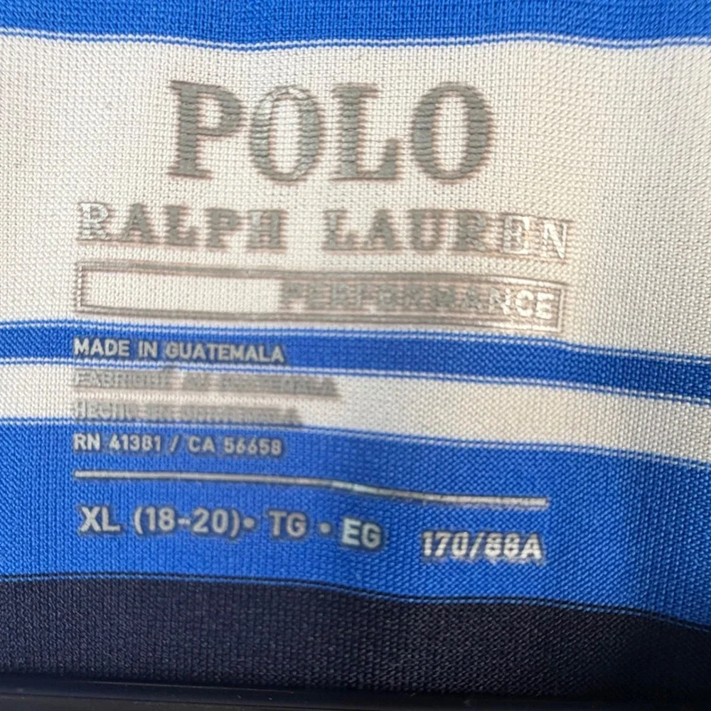 Polo Ralph Lauren Performance Polo Shirt Mens XL Blue White Striped Preppy